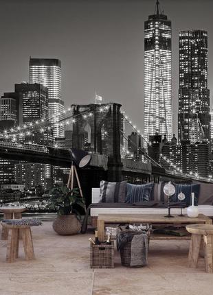 Фотообои 254x184 см Город Нью-Йорк: Ночной бруклинский мост 13...