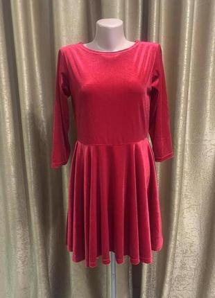Велюровое вишнёвое красное платье с юбкой солнце размер m