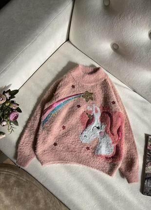 Розовый свитер для девочки с единорогом