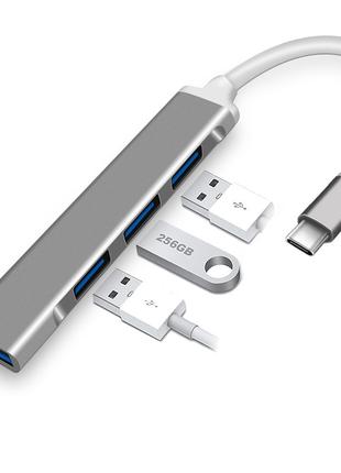 Хаб (концентратор) Dellta С-809 USB TYPE C на 4 USB 3.0 Silver...