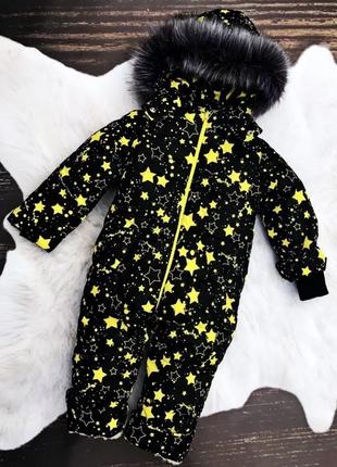 Зимовий суцільний комбінезон для дитини "Жовті зірки" на овчин...