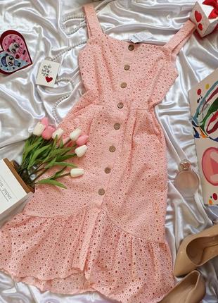 Розовый / пудровый хлопковый сарафан / платье из хлопка прошва