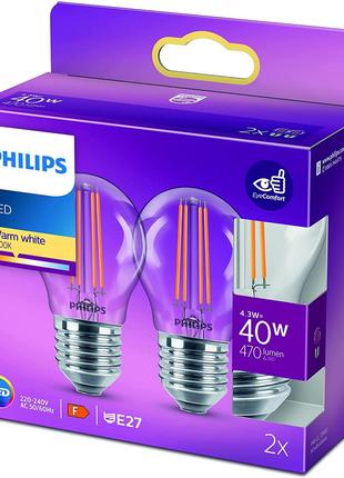 2 шт Світлодіодна лампа Philips Premium Lustre [E14 Edison Scr...