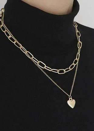 Многослойное ожерелье-цепочка с кулоном в форме сердца