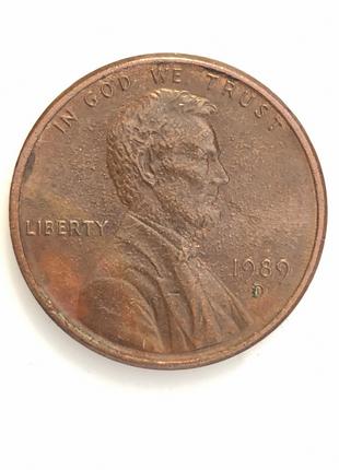 #677 США 1 цент 1989 Лінкольн Цент (Мітка монетного двору: "D" -