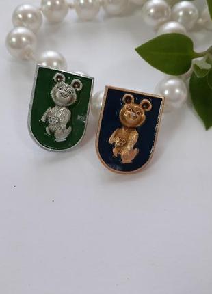 Мишки олимпийские пара броши значки винтаж советские коллекцио...