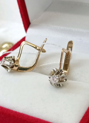 Золотые серьги с бриллиантами СССР тюльпан