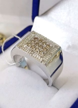 Мужской золотой перстень с бриллиантами белое золото