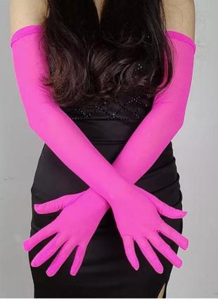 Перчатки розовые длинные обтягивающие перчатки разовые облегаю...