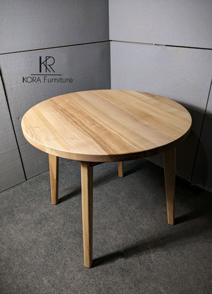 Обідній круглий розкладний стіл з масиву ясен в розмірі 90+30 см