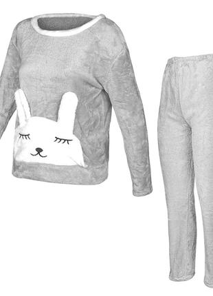 Жіноча піжама Lesko Bunny Gray XL флісова тепла для дому DM_11