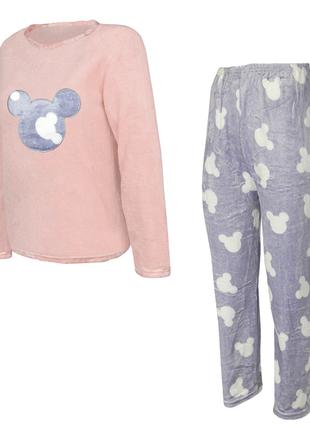 Женская пижама Lesko Mickey Mouse Pink + Gray XL зимняя для до...