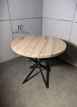 Обідній круглий розкладний стіл з масиву дуб в розмірі 90+30 см