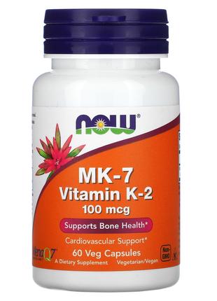 Now Foods MK-7, витамин K2, 100 мкг, 60 растительных капсул