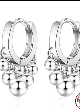 Серьги-кольца с шариками из серебра 925 пробы