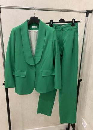 Костюм піджак брюки блейзер штани зелений жіночий