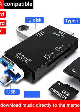 Кардридер Type-C, Micro USB, SD/TF 480Mbps, Адаптер Card Reader