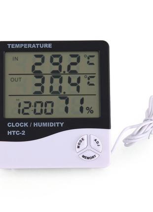Цифровой термометр гигрометр будильник с выносным датчиком HTC...