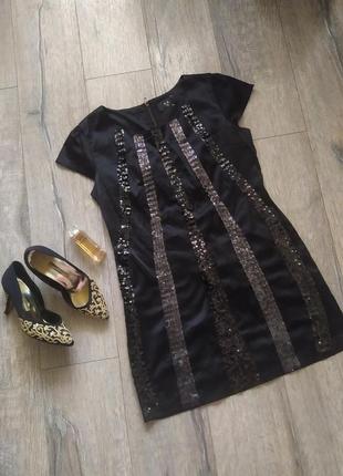 Ax paris, нарядное черное платье из стрейчсатина с пайетками, ...