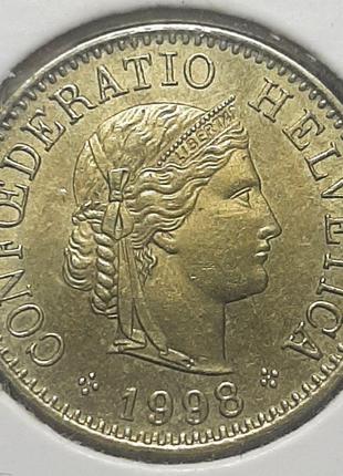 Монета Швейцария 5 раппенов, 1998 года