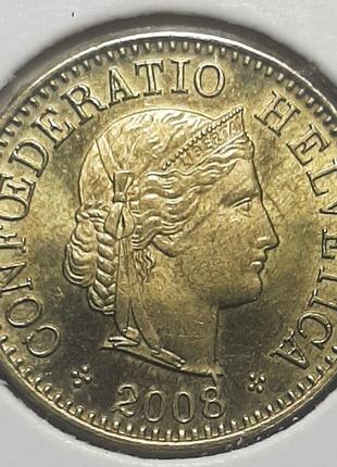 Монета Швейцария 5 раппенов, 2008 года