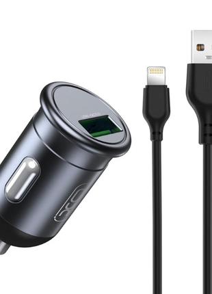 АЗУ XO CC46 QC3.0 18W car charger with Lighting cable Gray