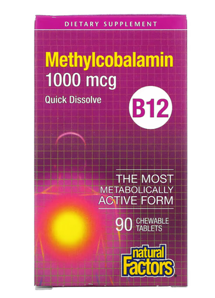 Natural factors, витамин b12, метилкобаламин, 1000 мкг, 90 жев...