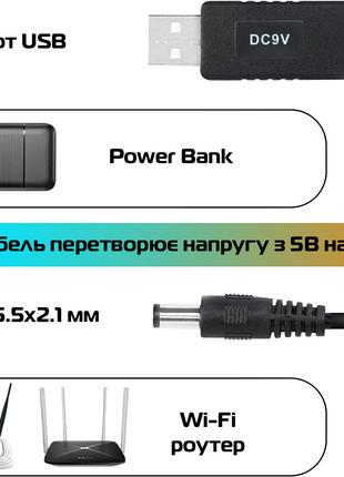 Кабель конвертер для Wi-Fi роутера с 5V на 9V от USB (Power Ba...