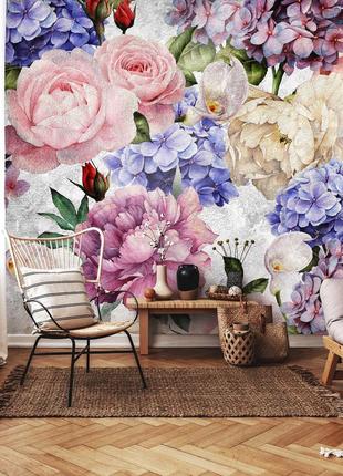 Фотообои цветы 254 x 184 см Пастель Пионы Гортензии (13513P4)+...