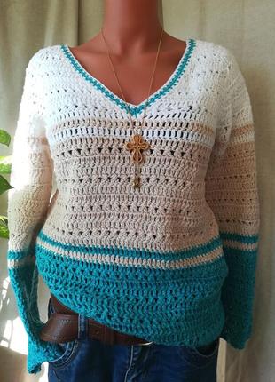 Брутальный полосатый пуловер. женский котоновый джемпер