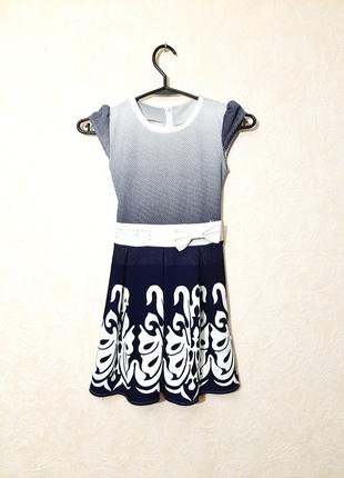 Плаття синьо-біле в горошки + дизайн трикотаж стрейч на дівчинку