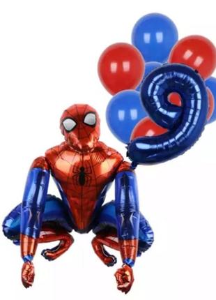 Шарики Человек Паук и шарик цифра 9 - в наборе 12 шариков, размер