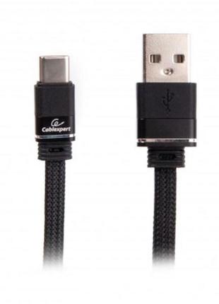 Кабель USB2.0-Type-C 1м Cablexpert, 2.4А, преміум, плоский, чо...