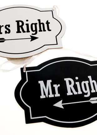 Свадебные таблички "Mr/Mrs Right" EDEKA, 2 шт