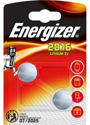 F1-01020, Литиевые батарейки Energizer CR 2016 Lithium, 3V, 2 шт