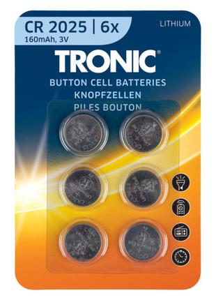 Батарейки TRONIC CR 2025 Lithium, 3V, 6 шт, таблетки CR 2025