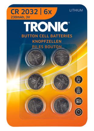 Батарейки TRONIC CR 2032 Lithium, 3V, 6 шт, таблетка CR 2032