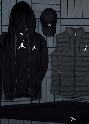 (п) флис комплект с жилеткой jordan (худи на змейке+штаны+футб...