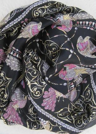 Интересный платок из натурального шелка, платок с птичками