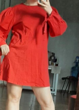 Платье красное фонарик трапеция свободное оверсайз