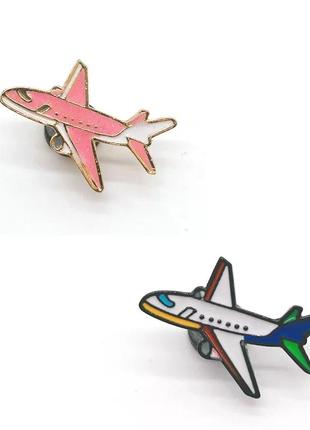 Набір значків / пінів  металевих літаки рожевий та білий (2 шт)