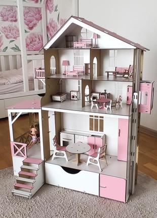 Великий будиночок для ляльок лол та барбі з меблями та ліфтом