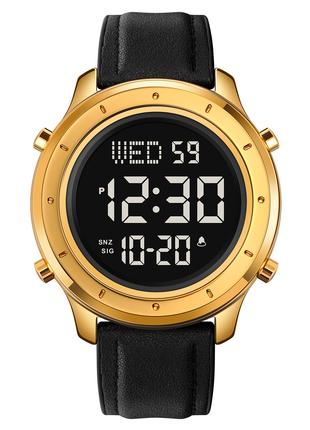 Спортивные мужские часы Skmei 1864LGDBK Gold-Black Leather вод...