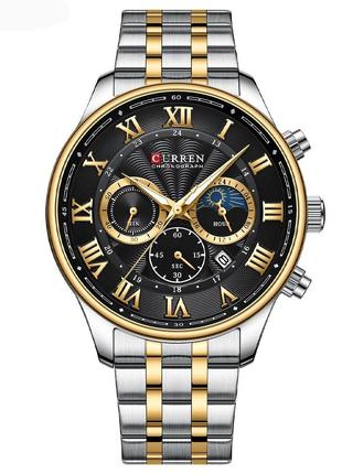 Классические мужские наручные часы Curren 8427 Silver-Gold-Black