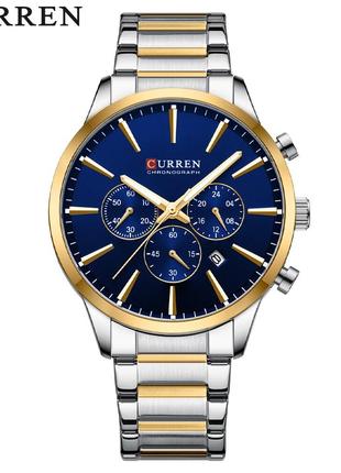 Классические мужские наручные часы Curren 8435 Silver-Gold-Blue