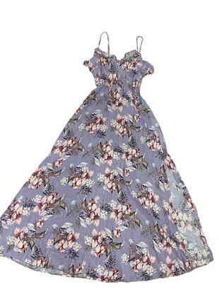 Платье макси лавандовое цветочное на бретелях вискоза