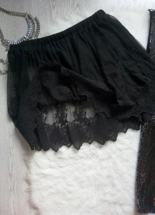 Черная пышная нарядная ажурная юбка короткая мини на резинке с...