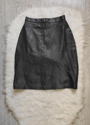 Черная натуральная кожаная юбка короткая мини с молнией каранд...