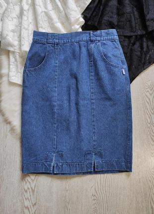 Синяя голубая плотная джинсовая юбка короткая миди длинная раз...