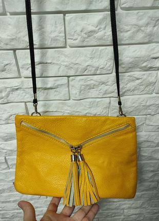 Женская сумочка желтая кожаная маленькая клатч